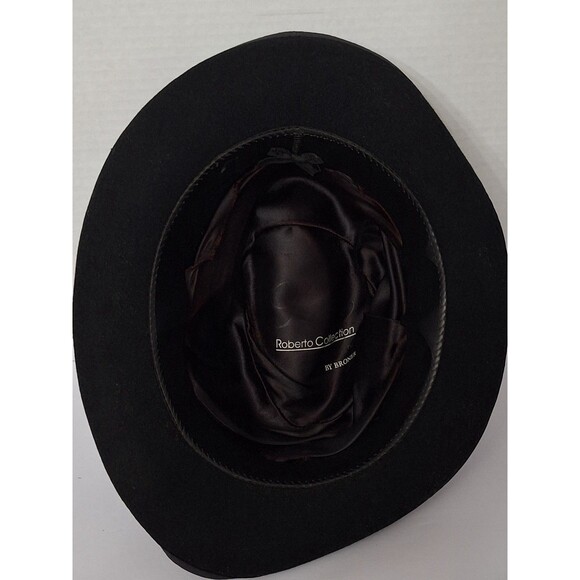 Vtg Roberto Collection Bonner 100% Wool Black Felt Fedora Mens Sz M Made In USA - Picture 8 of 9